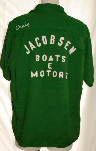 1950's KING LOUIE RAYON Gabardine Bowling Shirt size L GREEN