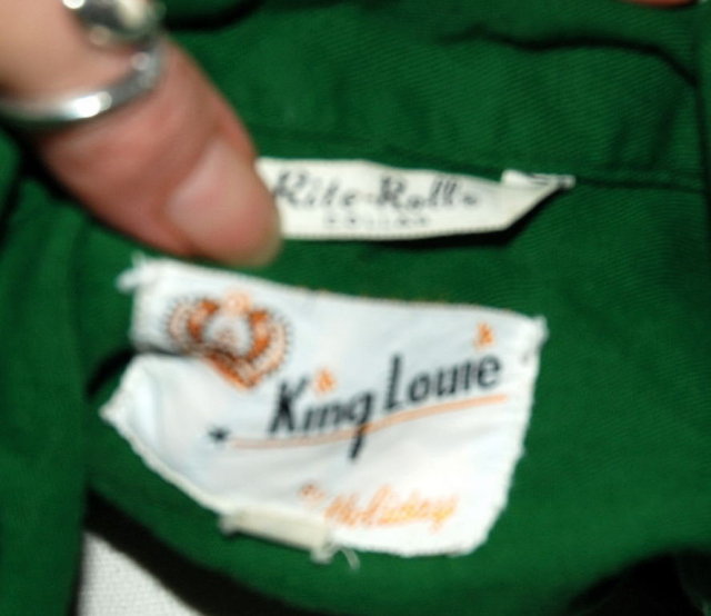 1950's KING LOUIE RAYON Gabardine Bowling Shirt size L GREEN