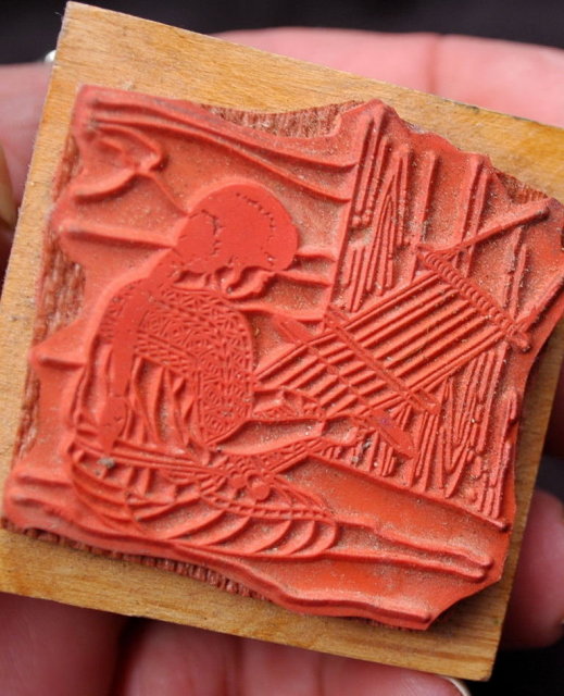 Navajo Rug Weaver Rubber Stamp , wood mounted