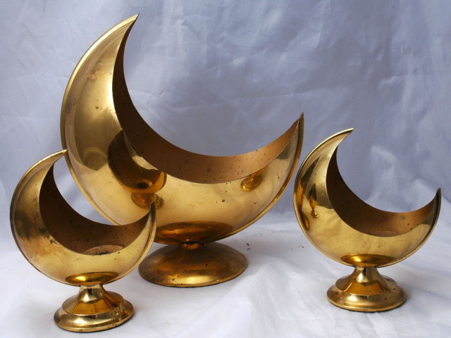 Mid-Century Dutch Modern Brass Candlestick Holder & Planter Set Crescent Shape