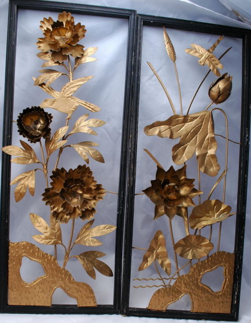 Vintage Chinese Brass Floral Wall Sculpture