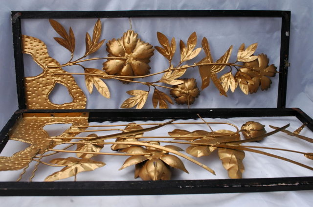 Vintage Chinese Brass Floral Wall Sculpture