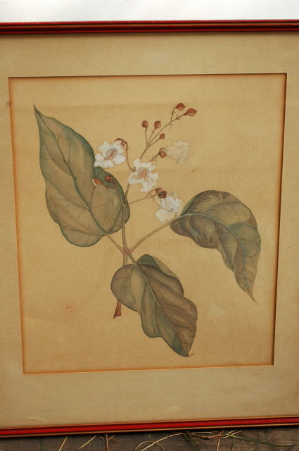 Asian Style Blossom Water Color with Chop Signature