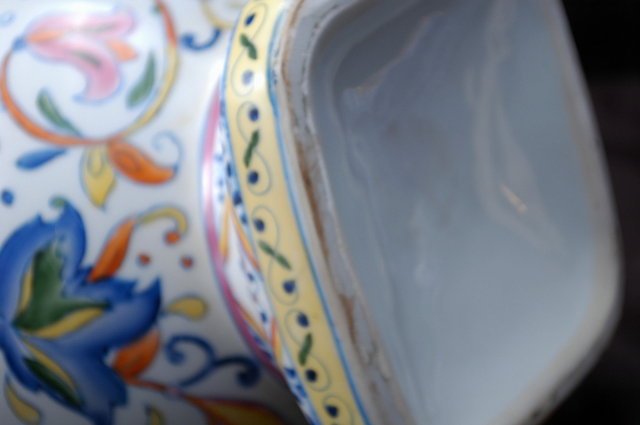Large European Talavera Pottery Porcelain Ewer Hand painted brilliant colors