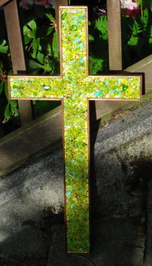Large Glass Mosaic / Mahogany Wood Cross