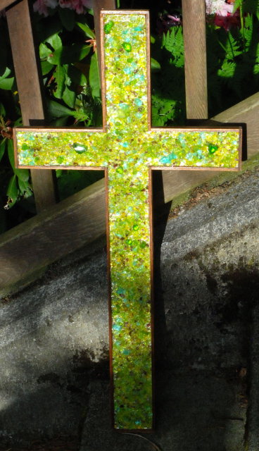 Large Glass Mosaic / Mahogany Wood Cross