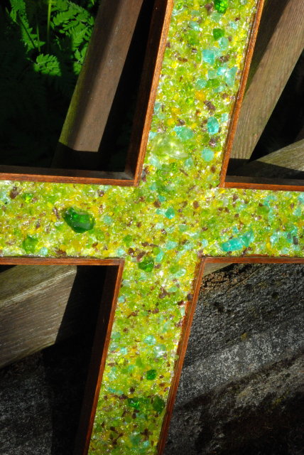 Large Glass Mosaic / Mahogany Wood Cross