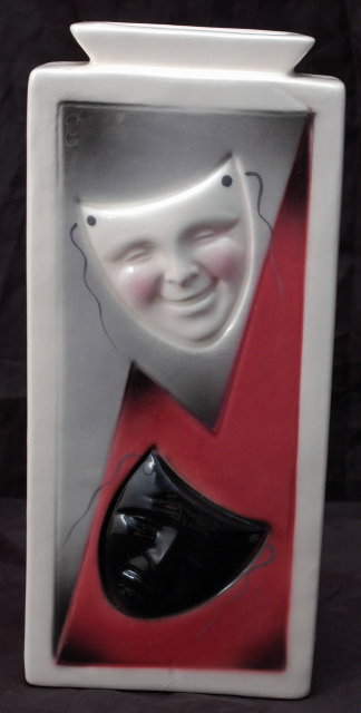 Clay Art Pottery of San Franciso Theater Mask Face Motif Vase