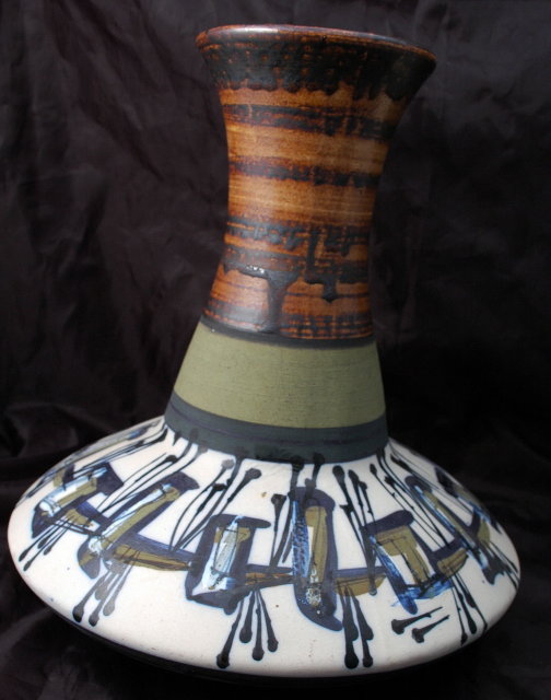 Modernist Eames Era large hand thrown Studio Pottery Vase HARSA Israel Signed and dated.