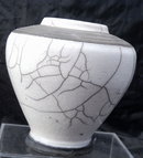 White Crackle Glaze on Charcoal Raku Pottery Vase, Signed Dated Hand Made Studio Art