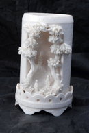 VINTAGE JAPANESE WHITE PORCELAIN VASE, MOLDED NATURAL LANDSCAPE