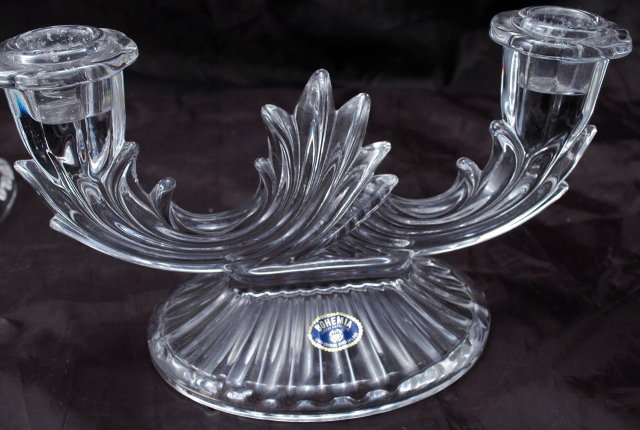 Pair of BOHEMIA Crystal duo Light CANDLESTICKS or Candelabras
