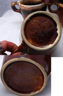 6 Hall Brown Pottery Foam Top Drip Glaze Oven Proof Mugs