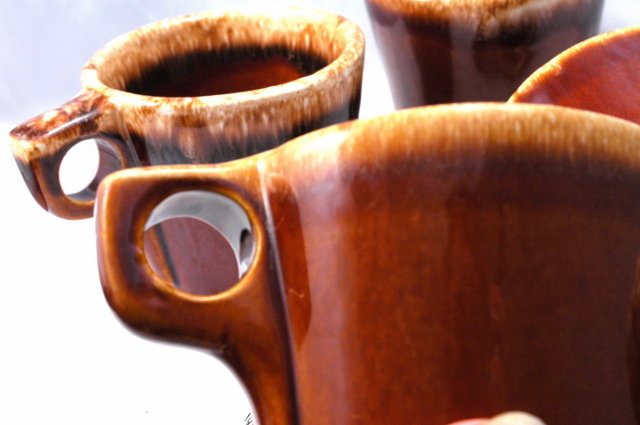 6 Hall Brown Pottery Foam Top Drip Glaze Oven Proof Mugs