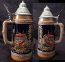 Old Porcelain German Beer Stein, with pewter lid: Giessen Wieseck Gate