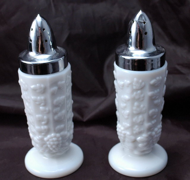 Westmoreland Paneled Grape Milk Glass Salt & Pepper Shakers