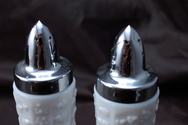 Westmoreland Paneled Grape Milk Glass Salt & Pepper Shakers