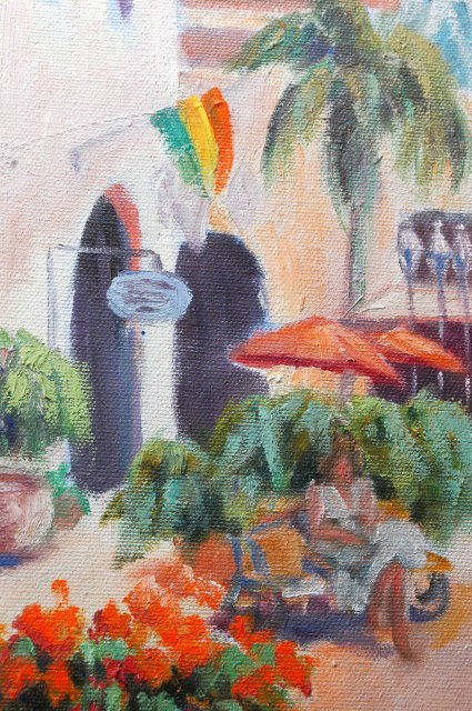 Caribbean Side Walk Scene Oil Painting on Canvas