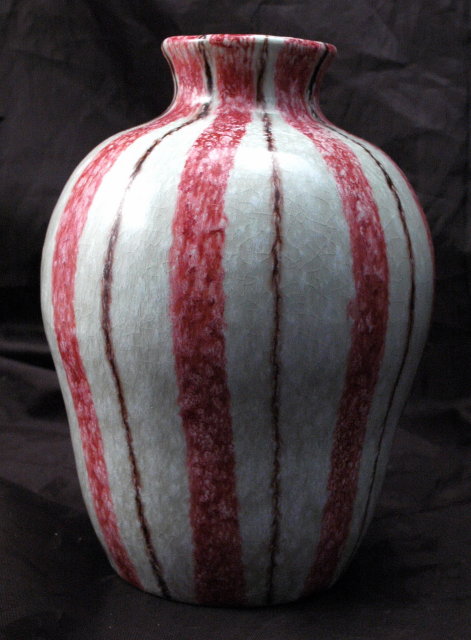 Hand Thrown Pottery Vase Pink Brown Stripes on Oyster Glaze * PRICED REDUCED! **