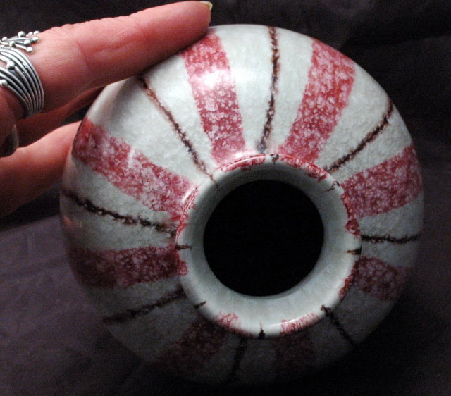 Hand Thrown Pottery Vase Pink Brown Stripes on Oyster Glaze * PRICED REDUCED! **
