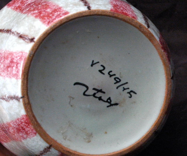Hand Thrown Pottery Vase Pink Brown Stripes on Oyster Glaze * PRICED REDUCED! **