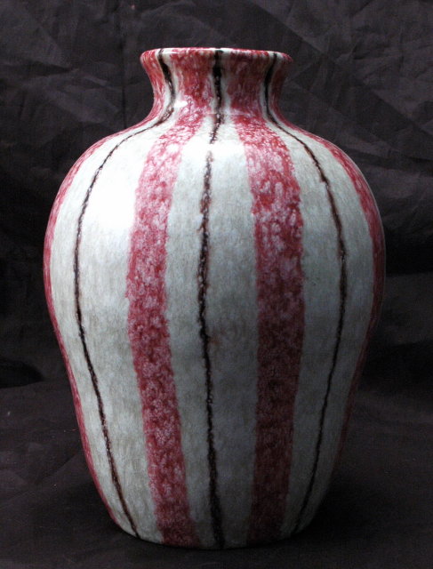 Hand Thrown Pottery Vase Pink Brown Stripes on Oyster Glaze * PRICED REDUCED! **