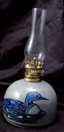 Great Bay Pottery of North Hampton New Hampshire Hurricane Oil Lamp / Loon Design