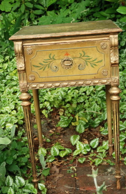 Antique painted small table or stand with drawer 1927