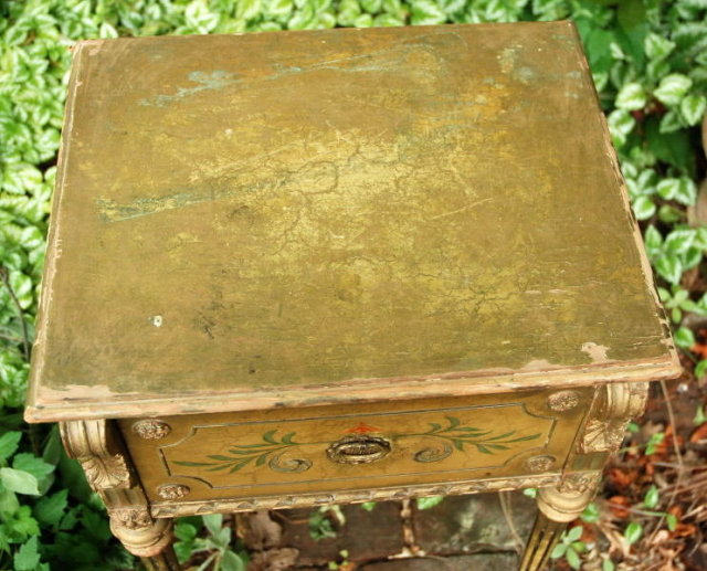 Antique painted small table or stand with drawer 1927