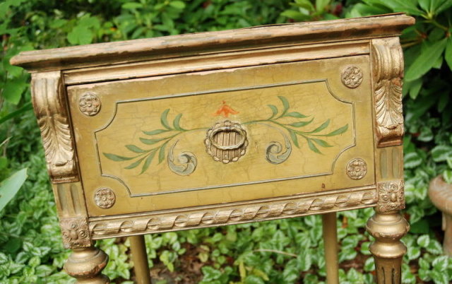 Antique painted small table or stand with drawer 1927