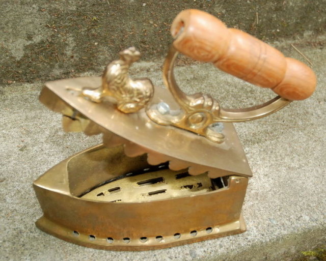 Solid Brass Coal Iron with Rooster Finial Knob or Latch