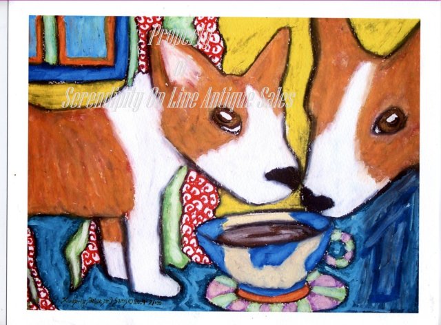 Do Pembroke Welsh Corgis Have Coffee? by Kimberly Helgeson Sams, signed, limited and numbered gicle'e print 2004
