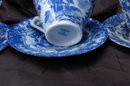 Set of 3 Blue and White Porcelain China Tea Cups, with Saucers Marked Made in Japan