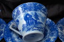 Set of 3 Blue and White Porcelain China Tea Cups, with Saucers Marked Made in Japan