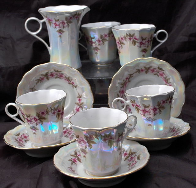 Korosten Porcelain Ukraine Russian Luster 11 Piece Demitasse Tea Set