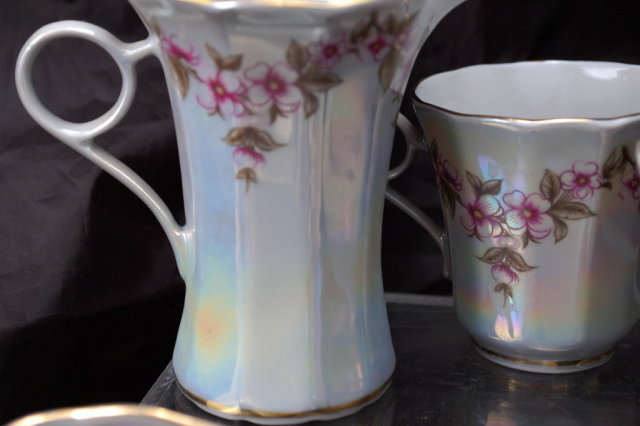 Korosten Porcelain Ukraine Russian Luster 11 Piece Demitasse Tea Set