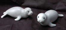 Pair of Hand Painted Grey Porcelain Seal Pups