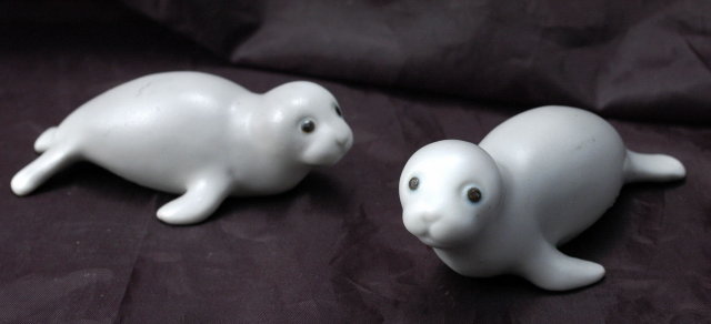 Pair of Hand Painted Grey Porcelain Seal Pups
