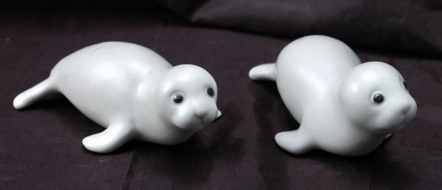 Pair of Hand Painted Grey Porcelain Seal Pups