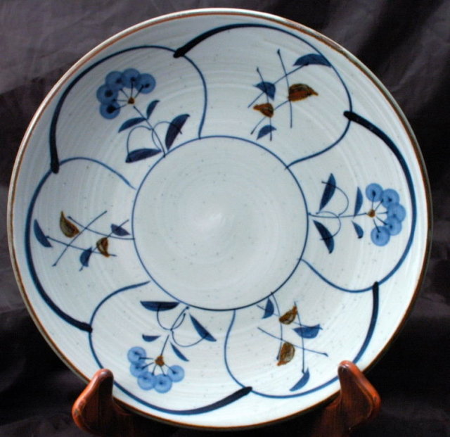 Japanese Stoneware Plate Blue Brown Decoration
