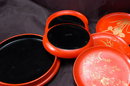 Vintage Japanese Lacquer-ware Wood Coaster with Container Cinnabar Black and Gold