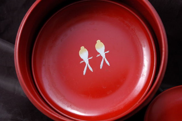 Vintage Japanese Lacquer-ware Coaster with Container Cinnabar and Gold