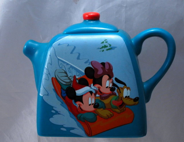 Disney Houston Harvest , Mickey, Minnie, Pluto Ceramic Porcelain Teapot.