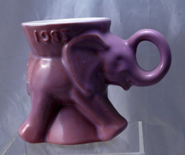 Frankoma Pottery Elephant Coffee Mug 1983 GOP - Lavender