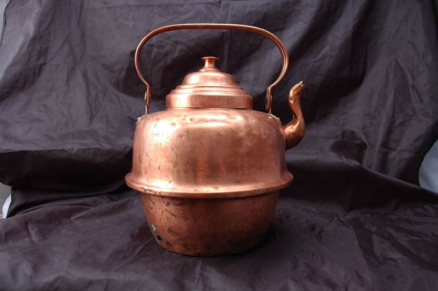 Swedish Copper Tea Kettle , old hand hammered for wood stove top