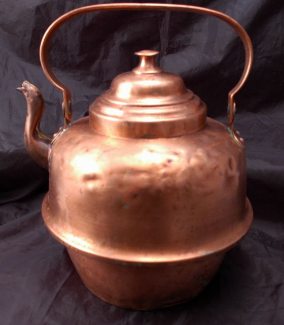 Swedish Copper Tea Kettle , old hand hammered for wood stove top