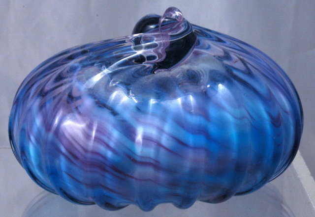 Swirl Top Art Glass Paperweight Purple and Blue