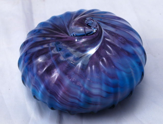Swirl Top Art Glass Paperweight Purple and Blue