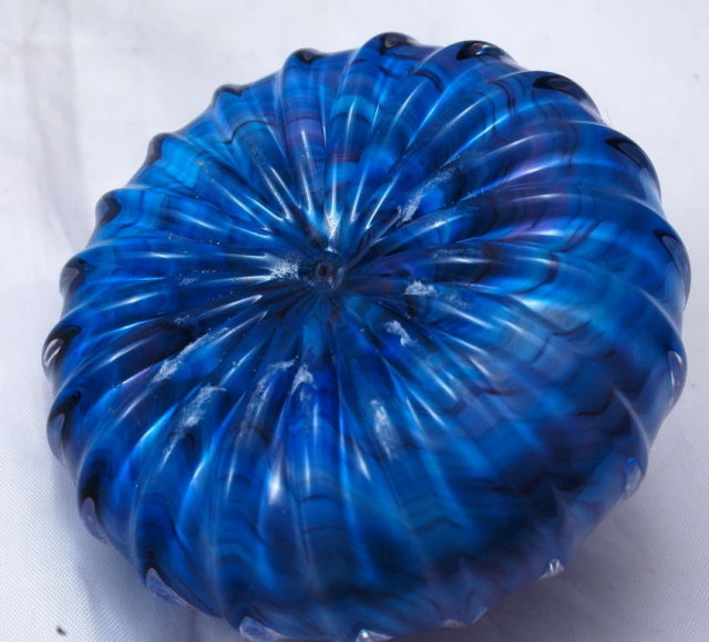 Swirl Top Art Glass Paperweight Purple and Blue