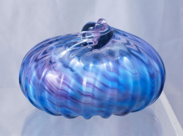 Swirl Top Art Glass Paperweight Purple and Blue